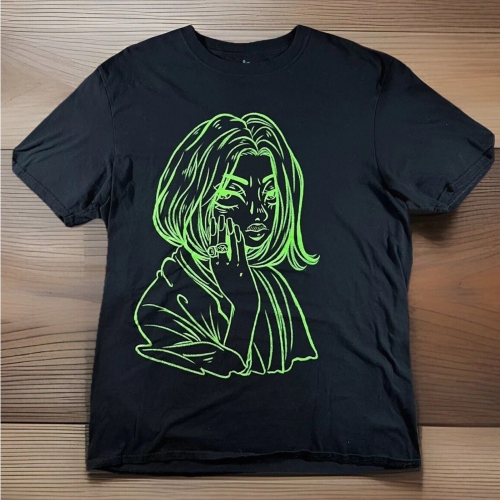 BILLIE ELISH T-Shirt Adult Medium Black Drawing Portrait Tour Graphic Band Tee